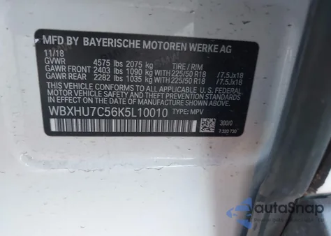 2019 BMW X1 Sdrive28I из США, поврежденный, VIN WBXHU7C56K5L10010